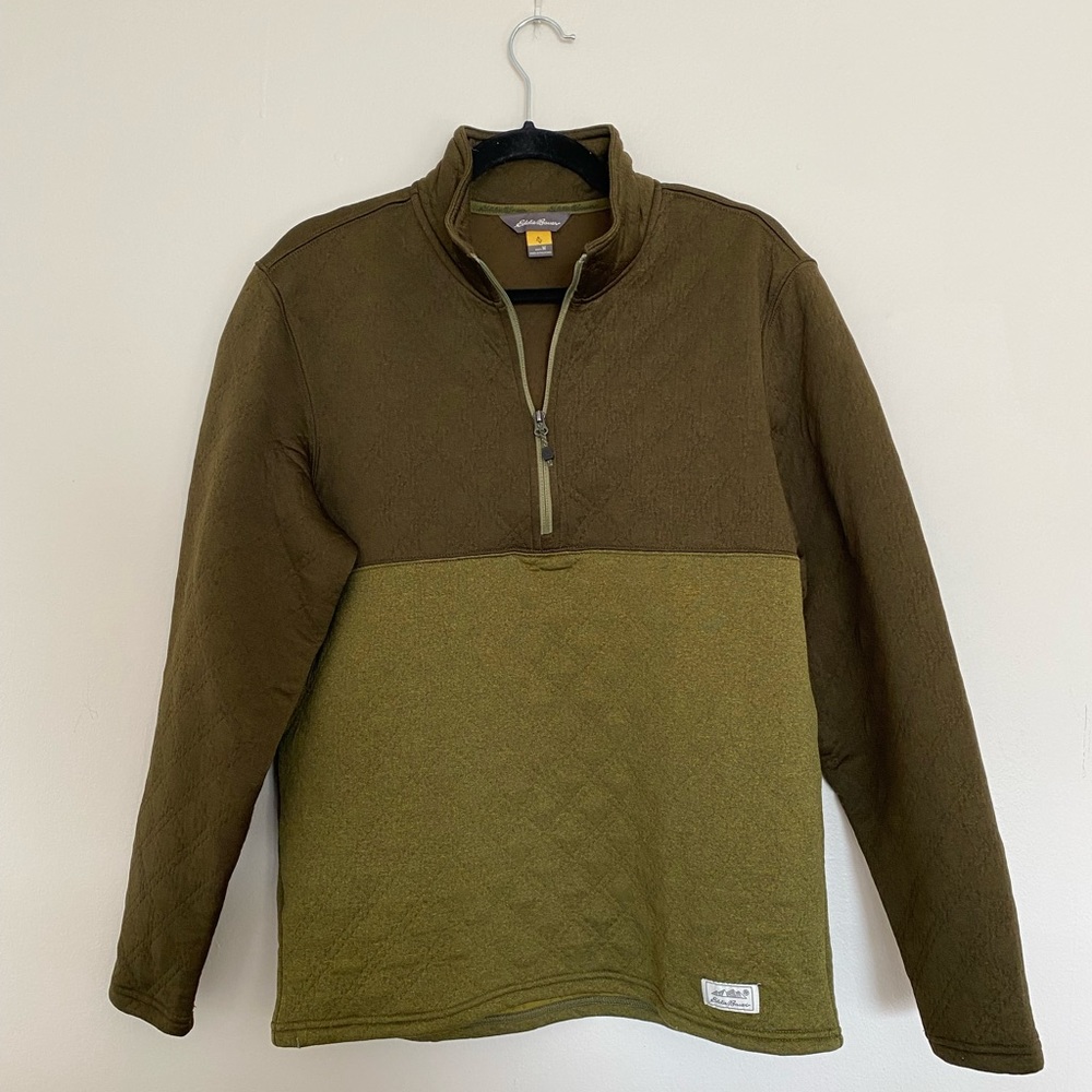 Eddie Bauer green, quarter zip pullover.